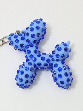 Bedazzled Balloon Dog Keychain, Medium Blue Dog with Sapphire Rhinestones